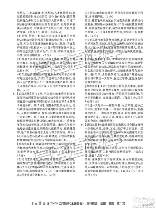 2019年百校联盟TOP20二月联考全国Ⅱ卷文综参考答案 2019年百校联盟TOP20二月联考全国Ⅱ卷文综参考答案