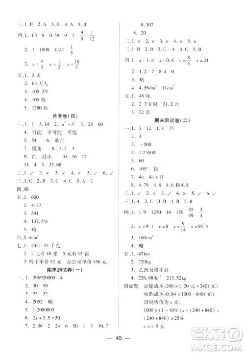 北师大版新课标2019两导两练高效学案六年级数学下册答案