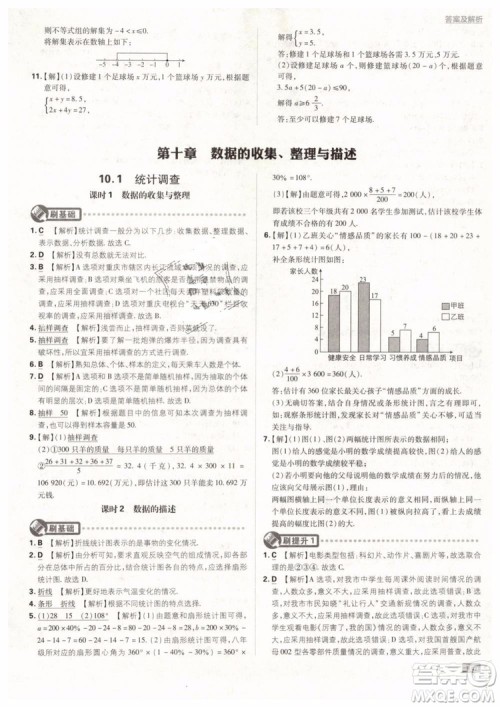 2019版初中必刷题七年级下册数学RJ人教版参考答案