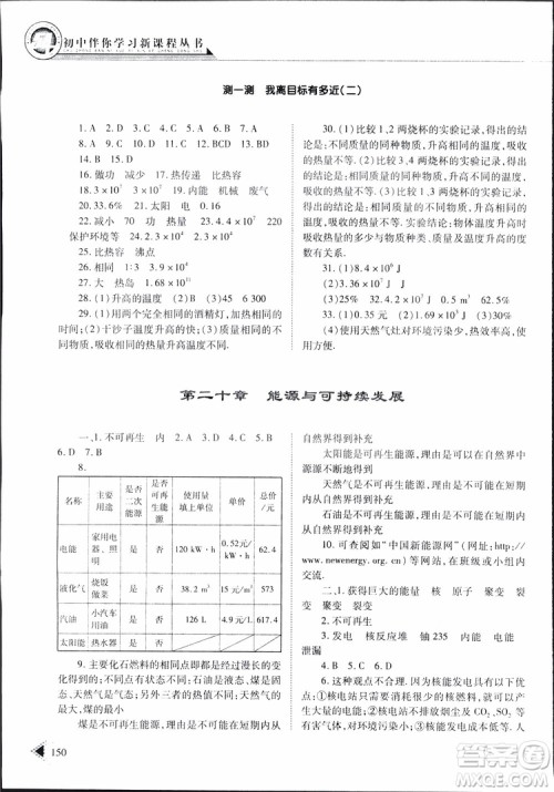 2019年初中伴你学习新课程丛书九年级下册物理五四制鲁教版参考答案