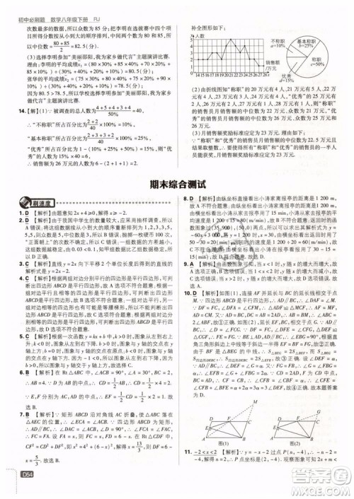 2019新版初中必刷题八年级下册数学RJ人教版参考答案