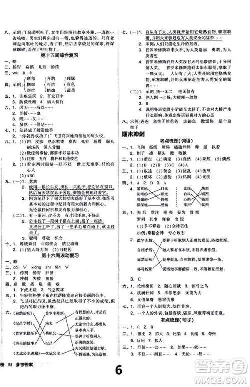 2019春全品小复习小学语文四年级下册人教版RJ参考答案 2019春全品小复习小学语文四年级下册人教版RJ参考答案