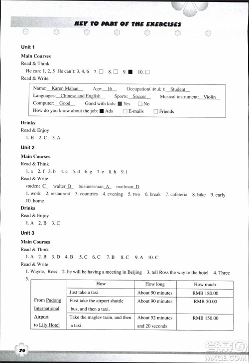 2019年英语同步阅读训练七年级下修订版参考答案