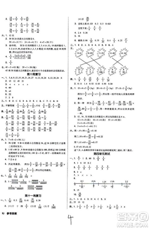 全品小复习2019年小学数学五年级下册RJ人教版参考答案 全品小复习2019年小学数学五年级下册RJ人教版参考答案
