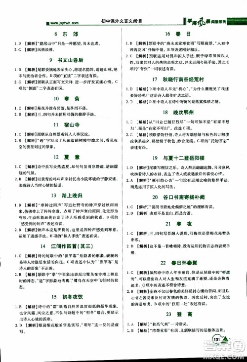 2019年初中课外文言文阅读七年级参考答案 2019年初中课外文言文阅读七年级参考答案
