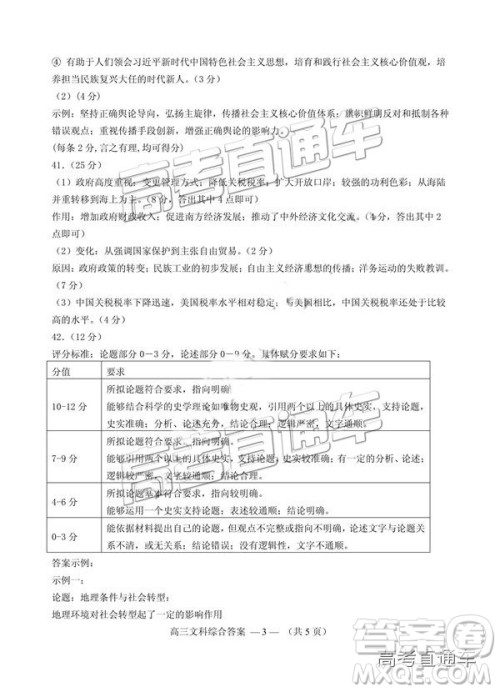2019年2月高三福州质检文综参考答案 2019年2月高三福州质检文综参考答案