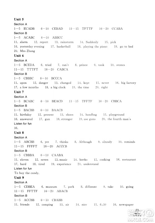 长江出版传媒2019年长江作业本初中英语听力训练八年级下册人教版参考答案 长江出版传媒2019年长江作业本初中英语听力训练八年级下册人教版参考答案