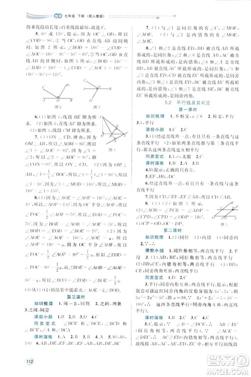 广西师范大学出版社2019新课程学习与测评同步学习数学七年级下册人教版答案