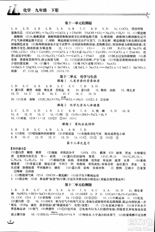 2019年长江作业本初中九年级下册化学同步练习册人教版参考答案 2019年长江作业本初中九年级下册化学同步练习册人教版参考答案