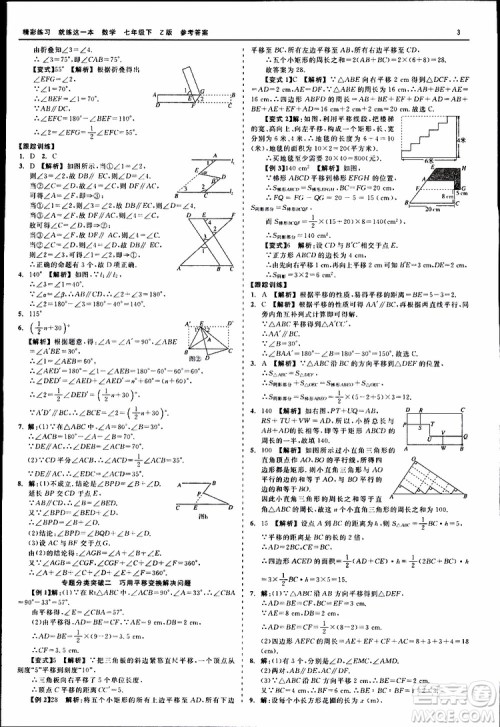 2019年精彩练习就练这一本七年级下册数学浙教版Z版参考答案