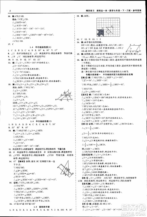 2019年精彩练习就练这一本七年级下册数学浙教版Z版参考答案