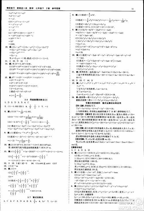 2019年精彩练习就练这一本七年级下册数学浙教版Z版参考答案