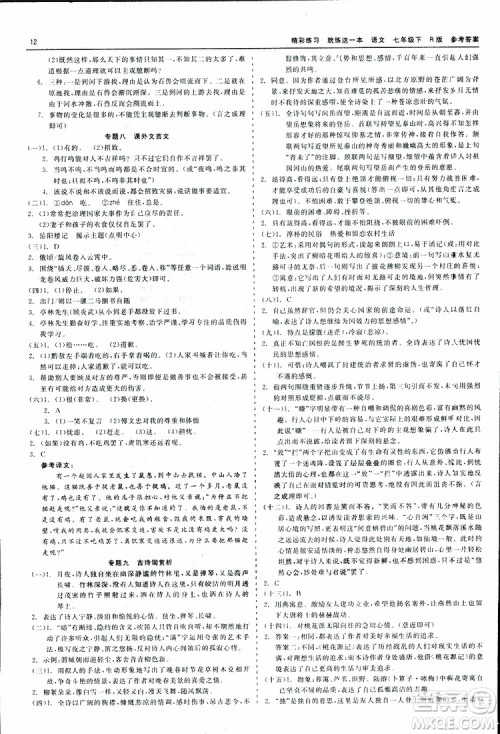 2019春精彩练习就练这一本七年级下册语文人教版R版参考答案 2019春精彩练习就练这一本七年级下册语文人教版R版参考答案