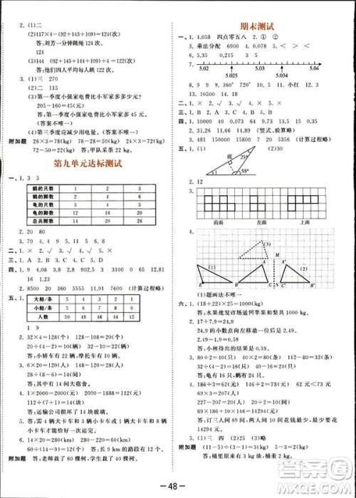 小儿郎2019春53天天练四年级下册小学数学人教版参考答案