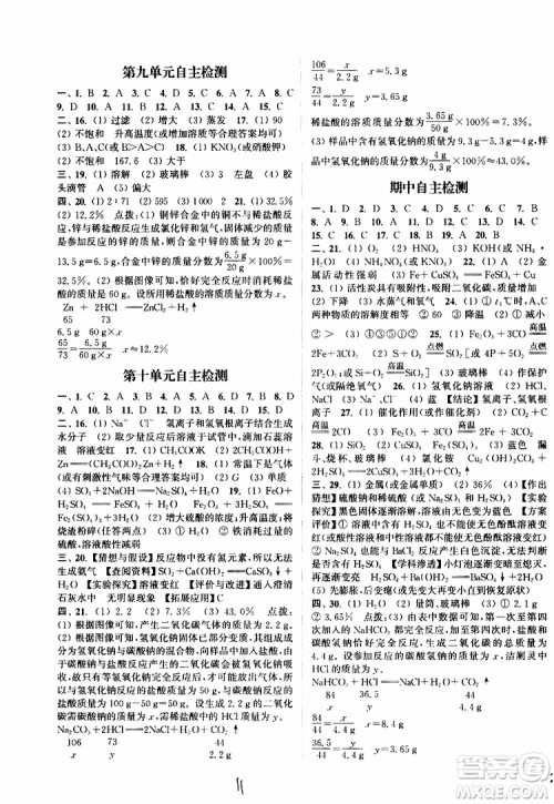 2019全新版课时作业本化学九年级下册RJ人教版参考答案 2019全新版课时作业本化学九年级下册RJ人教版参考答案