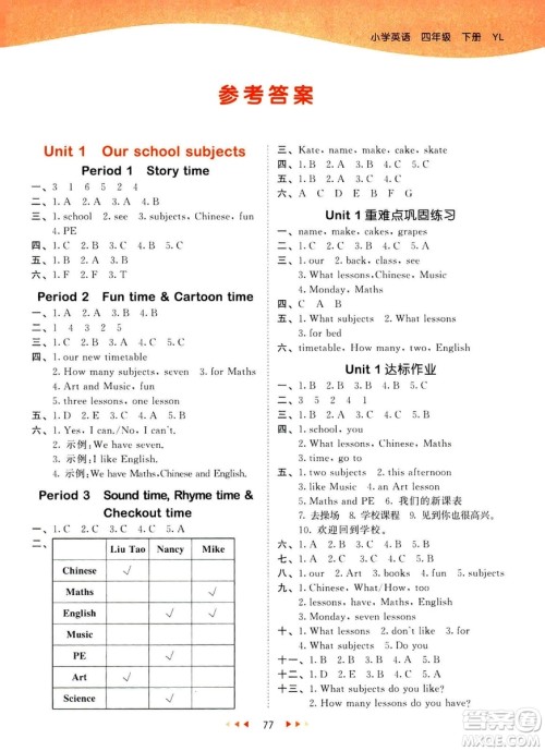 曲一线小儿郞2019春53天天练四年级下册英语译林版YL答案 曲一线小儿郞2019春53天天练四年级下册英语译林版YL答案