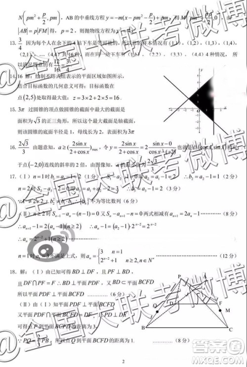 2019年高三卓越名校联盟第二次联考数学参考答案 2019年高三卓越名校联盟第二次联考数学参考答案