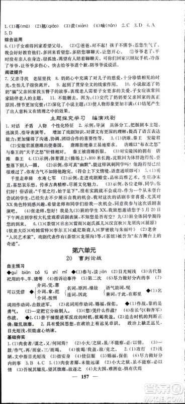 2019年名校课堂内外语文九年级下册人教版答案