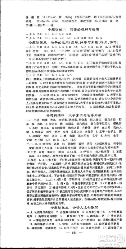 2019年名校课堂内外语文九年级下册人教版答案