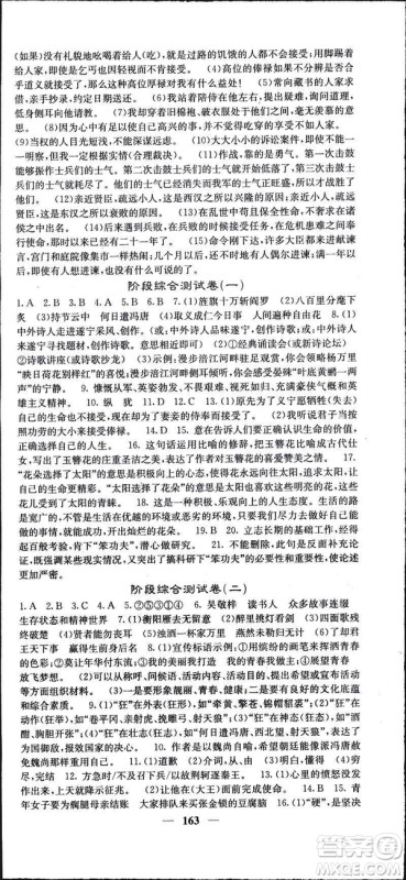 2019年名校课堂内外语文九年级下册人教版答案