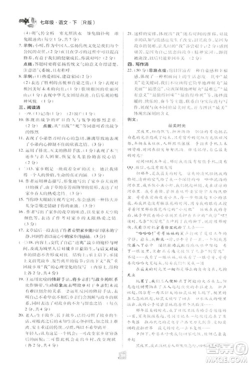 2019荣德基综合应用创新题典中点语文七年级下册人教版RJ版答案