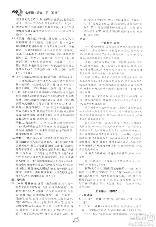 2019荣德基综合应用创新题典中点语文七年级下册人教版RJ版答案