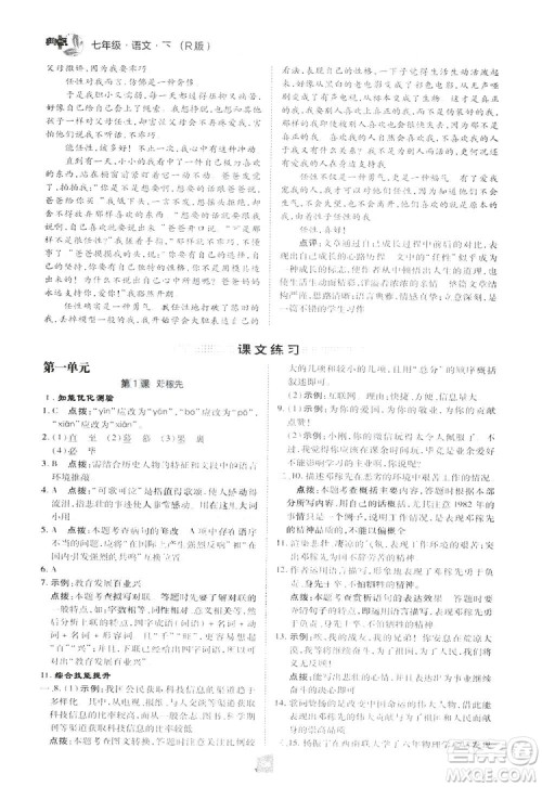 2019荣德基综合应用创新题典中点语文七年级下册人教版RJ版答案