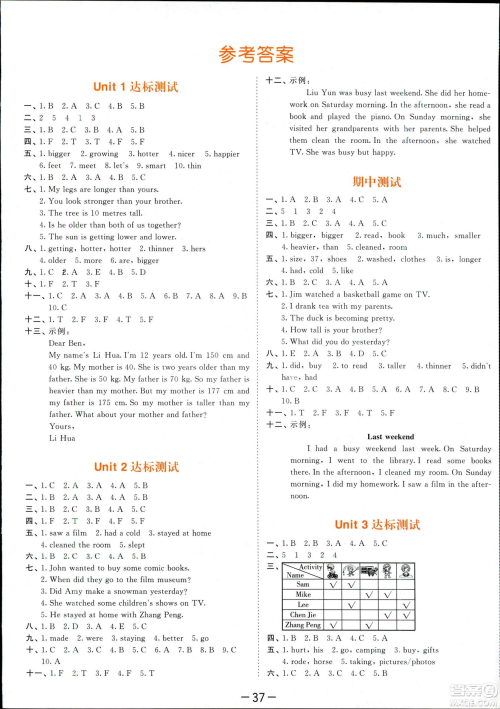 曲一线2019春季53天天练英语六年级下册人教版PEP参考答案 曲一线2019春季53天天练英语六年级下册人教版PEP参考答案