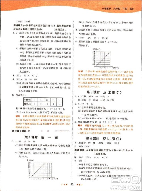 曲一线2019春季53天天练六年级数学下册北师大版参考答案