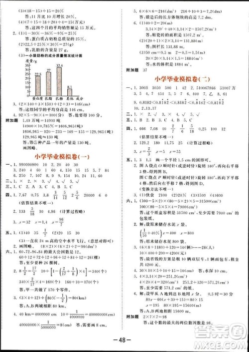 曲一线2019春季53天天练六年级数学下册北师大版参考答案