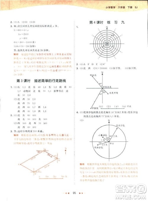曲一线2019春53天天练六年级下册数学苏教版参考答案