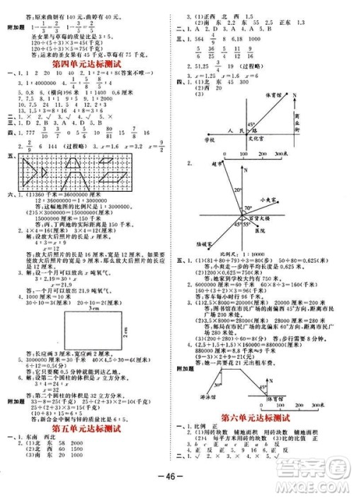 曲一线2019春53天天练六年级下册数学苏教版参考答案
