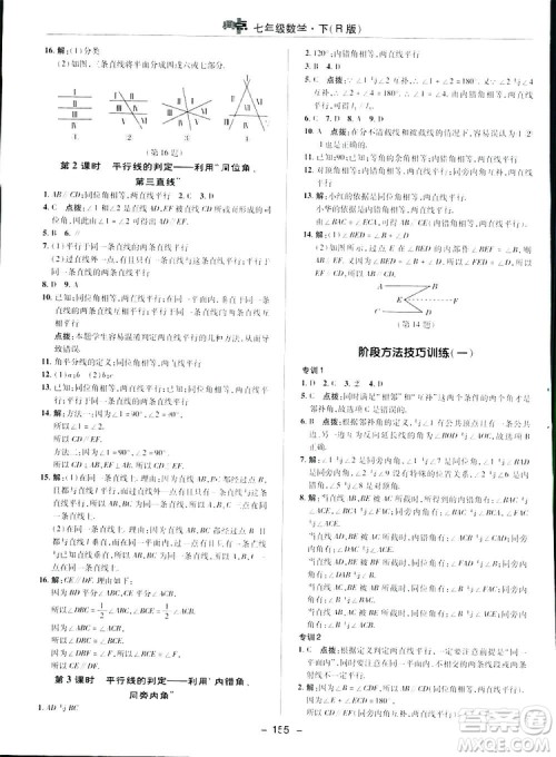2019荣德基综合应用创新题典中点数学七年级下册人教版答案
