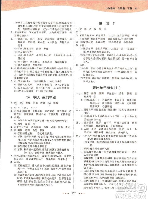 曲一线小儿郞系列2019新版53天天练六年级下册语文苏教版SJ答案 曲一线小儿郞系列2019新版53天天练六年级下册语文苏教版SJ答案