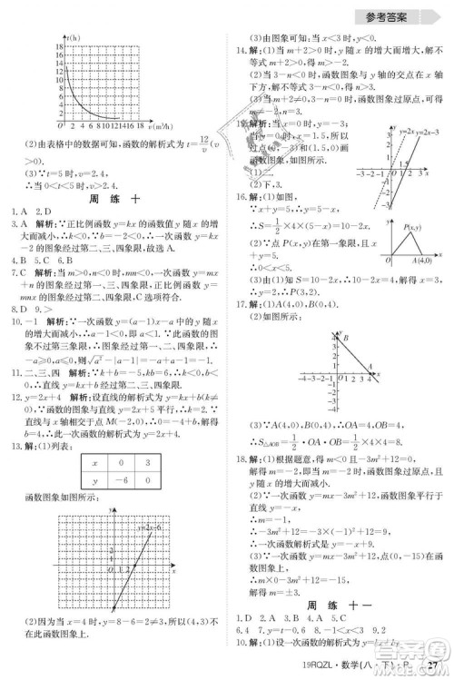 金太阳教育2019新版日清周练人教版八年级数学下册参考答案