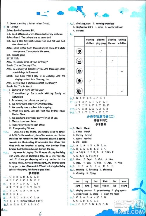 人教版2019版黄冈小状元达标卷五年级英语下册RP版参考答案 人教版2019版黄冈小状元达标卷五年级英语下册RP版参考答案