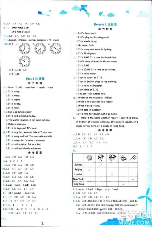 2019春黄冈小状元达标卷四年级英语下册人教版RP参考答案 2019春黄冈小状元达标卷四年级英语下册人教版RP参考答案