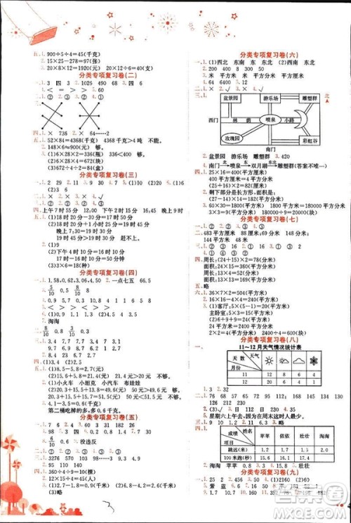 2019春黄冈小状元达标卷三年级下册数学人教版R参考答案 2019春黄冈小状元达标卷三年级下册数学人教版R参考答案