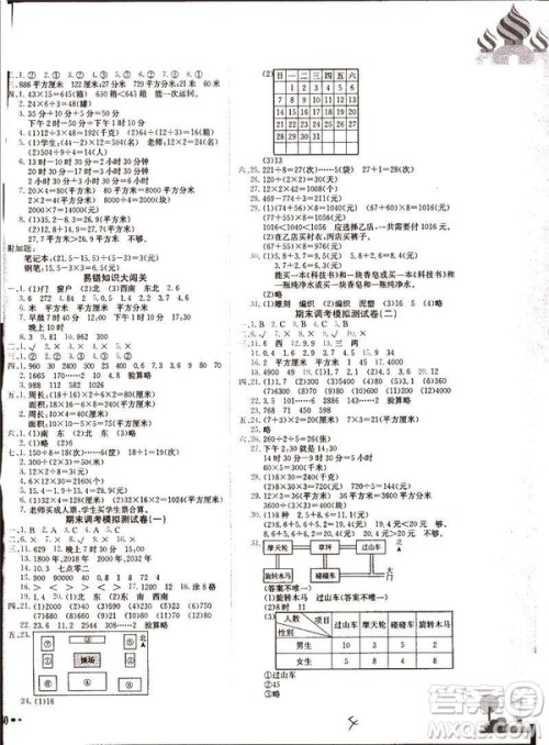 2019春黄冈小状元达标卷三年级下册数学人教版R参考答案 2019春黄冈小状元达标卷三年级下册数学人教版R参考答案