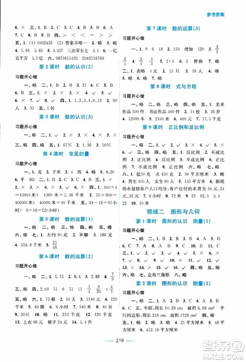 2019年名师点拨课课通教材全解析六年级数学下江苏版参考答案