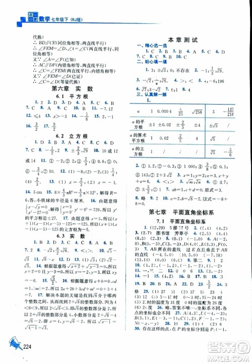 人教版2019春新版名师点拨课课通教材全解析初中数学七年级下参考答案