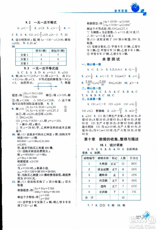 人教版2019春新版名师点拨课课通教材全解析初中数学七年级下参考答案