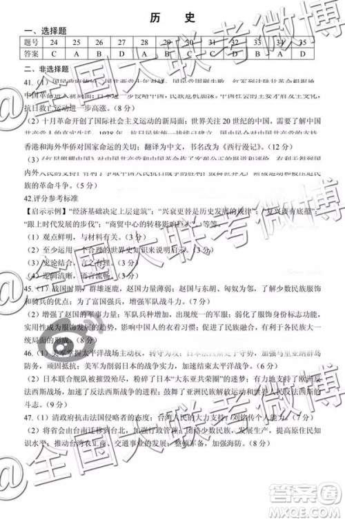 2019年高三兰州一诊文理综参考答案 2019年高三兰州一诊文理综参考答案