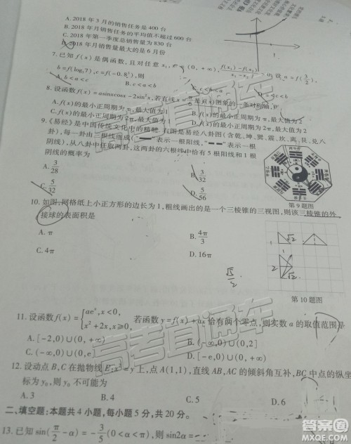 2019年高三厦门一检数学试题及参考答案 2019年高三厦门一检数学试题及参考答案