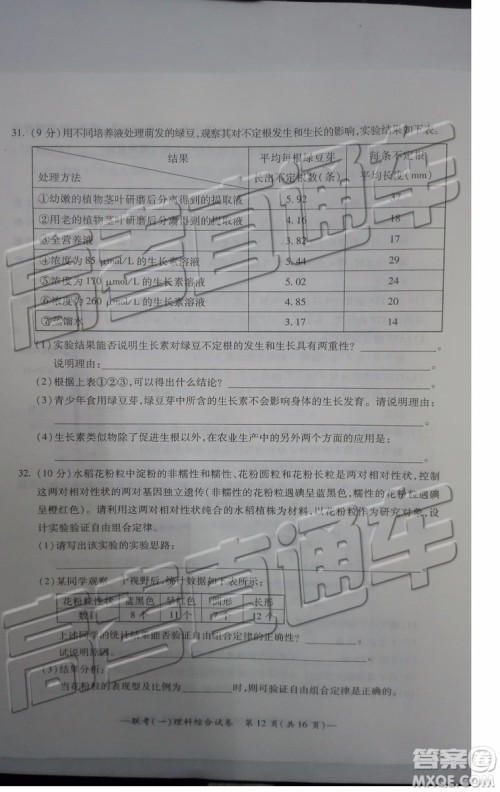 2019衡阳一模文科理科综合试题及答案解析