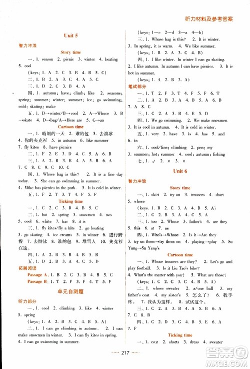 2019春名师点拨四年级英语下江苏版参考答案 2019春名师点拨四年级英语下江苏版参考答案