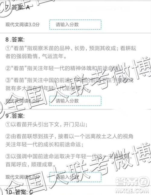 2019年全国普通高中高三三月大联考语文参考答案