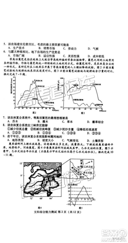 2019年3月潍坊一模文综、理综试题及参考答案