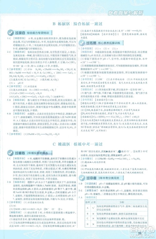 2019版一遍过初中化学九年级下册RJ人教版南京师范大学出版社答案
