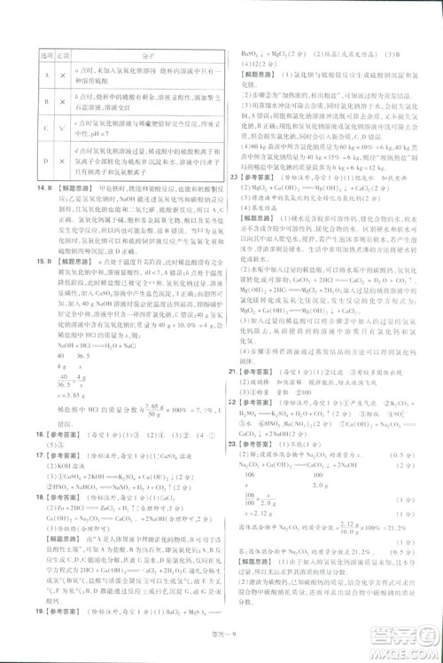 2019版一遍过初中化学九年级下册RJ人教版南京师范大学出版社答案